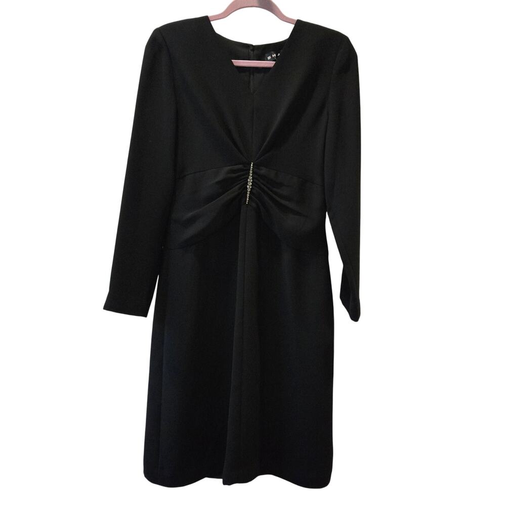 NWT Shani Long Sleeve Black Cocktail Event Dress Rhinestone Satin Contrast 6